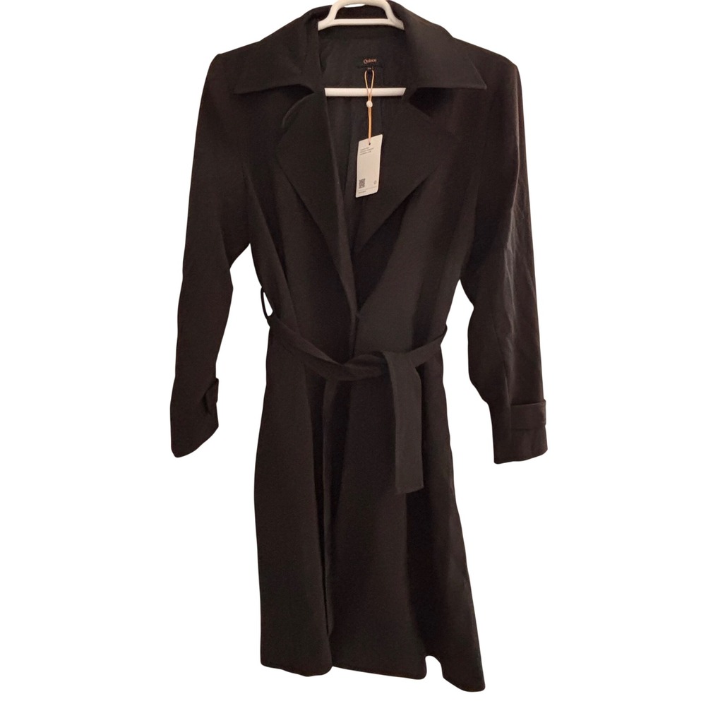 Quince Stretch Crepe Trench Coat Womens XL Black NWT Quiet Luxury